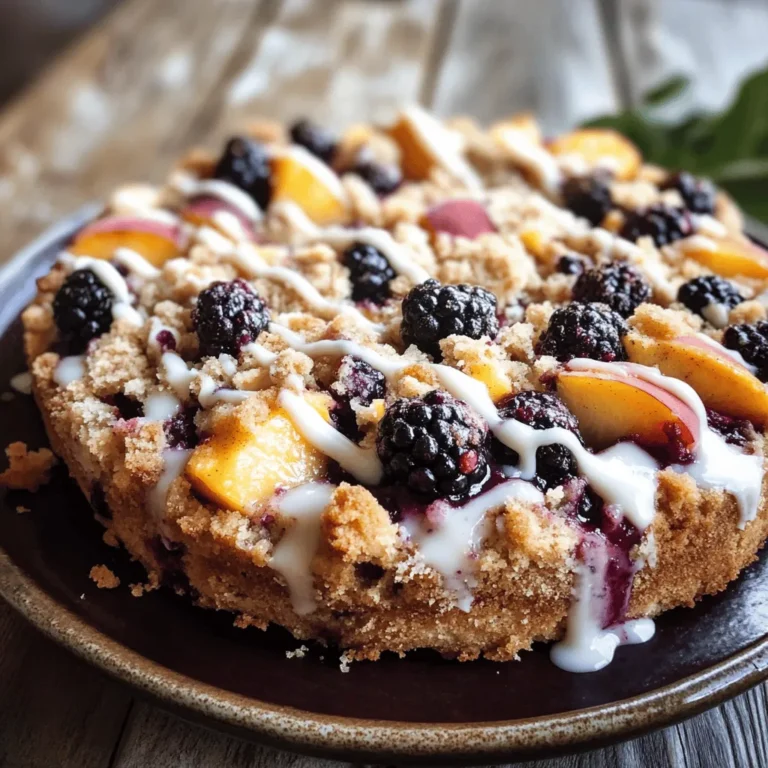 If you're looking for a delightful way to brighten your mornings or add a sweet touch to your brunch gatherings, the Peach Blackberry Coffee Cake Delight is the perfect recipe to try. This luscious cake combines the sweetness of ripe peaches with the tartness of fresh blackberries, creating a symphony of flavors that dance on your palate. Its moist, tender crumb pairs beautifully with a cup of coffee, making it an ideal dish for breakfast, brunch, or even dessert.