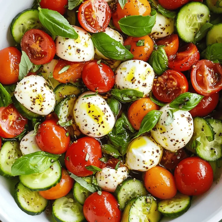 In the realm of summer salads, few dishes can rival the refreshing and vibrant qualities of a Cucumber Caprese Salad. This delightful twist on the classic Caprese salad brings together the crispness of cucumbers, the sweetness of cherry tomatoes, the creaminess of fresh mozzarella, and the aromatic notes of basil. Each ingredient in this salad not only contributes to a burst of flavor but also offers a visual feast that is sure to impress at any gathering. Whether served as a light lunch, a side dish at a barbecue, or an elegant starter for a dinner party, the Cucumber Caprese Salad shines as a versatile option for various occasions.