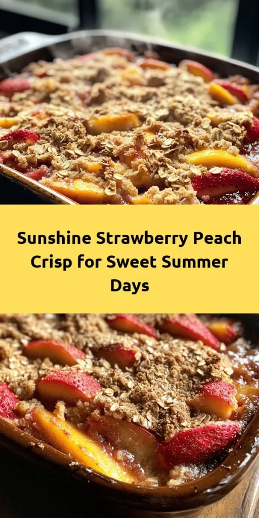 Brighten your day with this Sweet Sunshine Strawberry Peach Crisp! This delightful dessert combines juicy strawberries and ripe peaches, tossed with sugar and spices, topped with a golden, buttery crisp. It’s simple to prepare and perfect for sharing at gatherings or enjoying after dinner. Serve it warm with a scoop of vanilla ice cream for an extra treat. Whip up this fruity classic in just under an hour and savor the taste of summer!