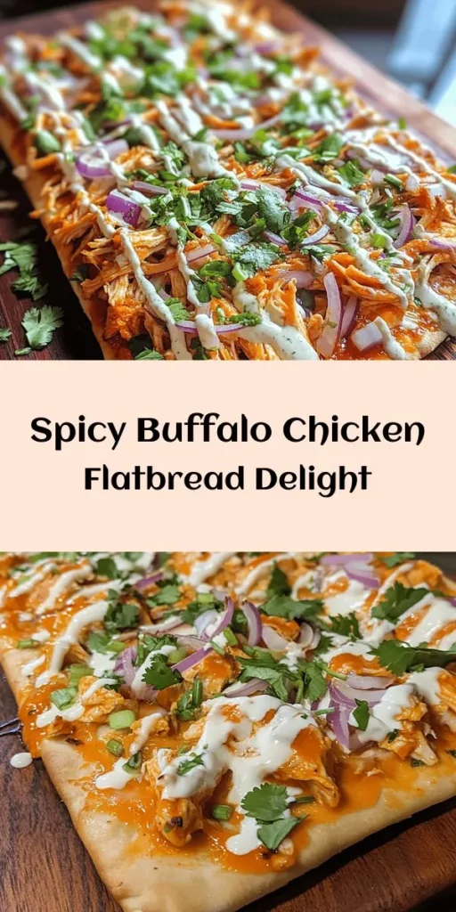 Spice up your snack game with this delicious Spicy Buffalo Bliss Flatbread! Perfect for game day or a fun dinner, this easy recipe combines shredded chicken tossed in zesty buffalo sauce, a creamy ranch layer, and melty mozzarella cheese all on a crispy flatbread. Topped with red onions and optional feta, it's a flavor explosion. Ready in just 22 minutes, it's sure to be a crowd-pleaser. Slice, serve, and enjoy your spicy creation!