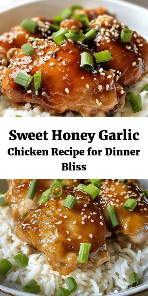 Indulge in this delectable Sweet & Sticky Honey Garlic Chicken recipe that's perfect for dinner! With just a few simple ingredients like tender chicken thighs, honey, and garlic, you'll create a flavorful dish that's sure to impress. Marinated to perfection and simmered in a rich, thickened sauce, this dish is best served over rice or with steamed veggies. Easy to make and even easier to enjoy, this is a must-try for any weeknight meal!