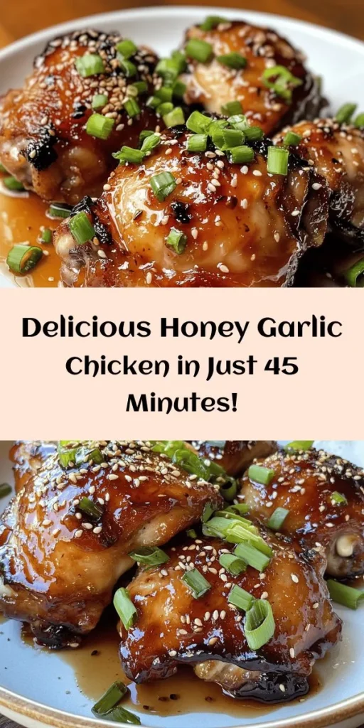 Indulge in this delicious Sweet and Savory Honey Garlic Chicken! Marinated in a flavorful blend of honey, soy sauce, garlic, and ginger, this dish is perfect for weeknight dinners. Sear the chicken until golden brown, then toss it in a thickened sauce that brings all those flavors together. Ready in just 45 minutes, it’s a crowd-pleaser! Top it off with green onions and sesame seeds for that extra touch. Enjoy this delightful meal with rice or veggies!