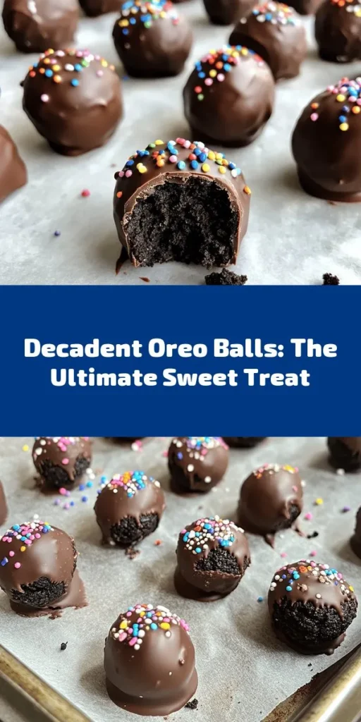 Indulge in these Decadent Oreo Balls that are irresistibly delicious and easy to make! With just a few simple ingredients like Oreo cookies, cream cheese, and chocolate, you’ll create bite-sized treats everyone will love. Perfect for parties or a sweet treat at home, these no-bake balls can be customized with your favorite toppings. Chill, dip, decorate, and enjoy this simple, delightful dessert! Great for sharing or savoring all to yourself.