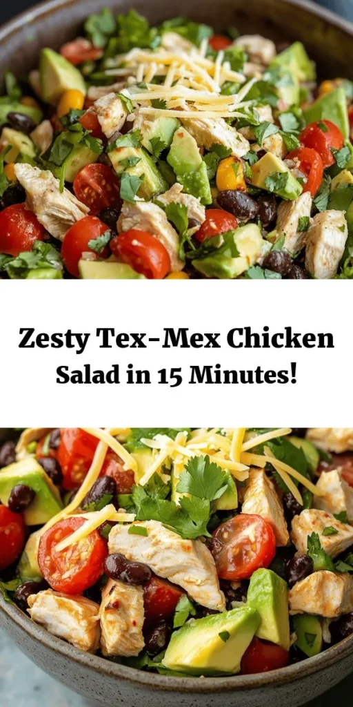 Enjoy a burst of flavor with this Tex-Mex Chopped Chicken Salad! Packed with protein from grilled chicken, black beans, and fresh veggies like avocado, corn, and tomatoes, this salad is a colorful, healthy meal option. Tossed with a zesty lime and spice dressing, it's perfect for lunch or dinner. In just 15 minutes, you can serve up a delicious and refreshing dish that's sure to impress. Add a crunch of shredded cheese and cilantro for that extra touch!