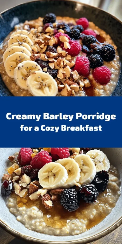 Start your day with a warm bowl of creamy barley porridge that's both nourishing and delicious! With simple ingredients like pearl barley, milk, and a touch of maple syrup, this recipe is perfect for breakfast or a cozy brunch. Top it off with sliced bananas, crunchy nuts, and your favorite dried fruits for a delightful twist. It's easy to whip up and packed with flavor. Enjoy a delightful breakfast experience that feels like a warm hug!