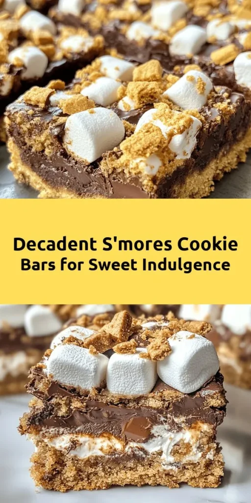 Indulge in the ultimate treat with these delicious S'mores Cookie Bars! Combining the classic flavors of chocolate, marshmallows, and graham crackers into a gooey, cookie bar form, this recipe is perfect for any occasion. With just a few simple steps, you can create a batch that will impress family and friends. Bake them fresh, enjoy warm, or save for later! Perfect for gatherings, dessert, or a cozy night in. Get ready to satisfy your sweet tooth!