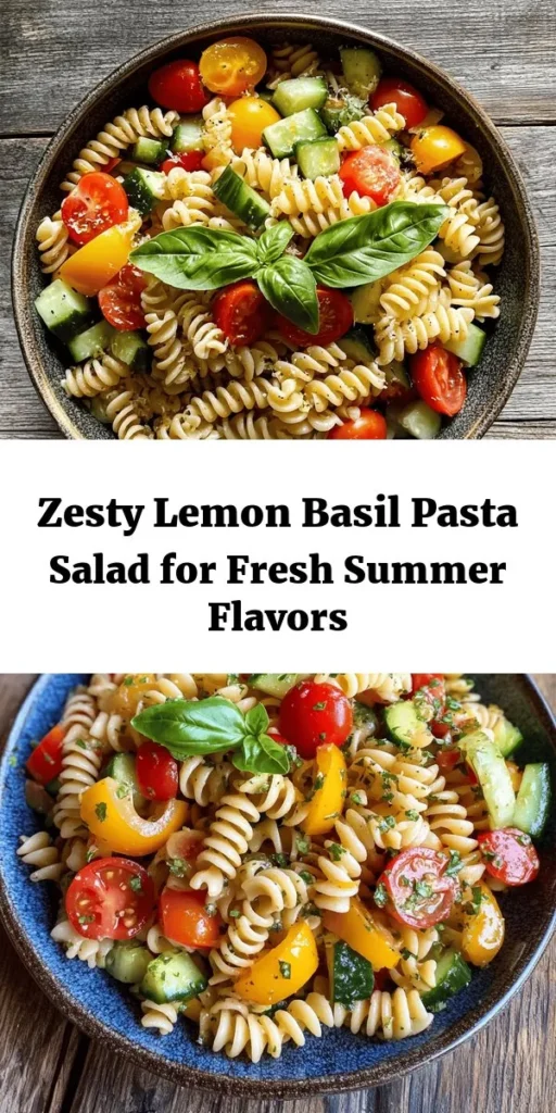 Enjoy a burst of flavor with this refreshing Lemon Basil Pasta Salad! Perfect for picnics or as a side dish, this delicious recipe combines whole grain pasta, fresh vegetables, aromatic basil, and a zingy lemon dressing. Ready in just 45 minutes, it's a vibrant addition to any meal. Whether you choose to add nutritional yeast for a cheesy touch or keep it simple, this salad is sure to impress! Chill, serve, and savor the taste of summer in every bite.