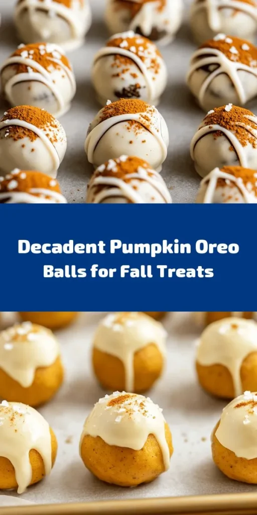 Indulge in the flavors of fall with these Pumpkin Oreo Balls! Made with Pumpkin Spice Oreo cookies and rich cream cheese, these bite-sized treats are perfect for any gathering. Simply crush the Oreos, mix with cream cheese, roll into balls, and coat in creamy white chocolate. Don't forget to sprinkle them with pumpkin pie spice for that extra festive touch. Easy to make and joyfully delicious, these treats will be a hit at your next celebration!