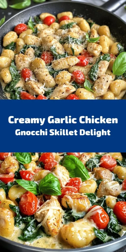 Whip up a delicious Garlic Chicken Gnocchi Skillet that combines juicy chicken, tender gnocchi, and fresh veggies in a creamy garlic sauce. This one-pan meal is quick to prepare, taking just 30 minutes, and serves four hungry diners. With the perfect balance of flavors from cherry tomatoes, spinach, and Parmesan cheese, it’s a cozy dinner option that’ll please the whole family. Finish with fresh basil for an extra touch!