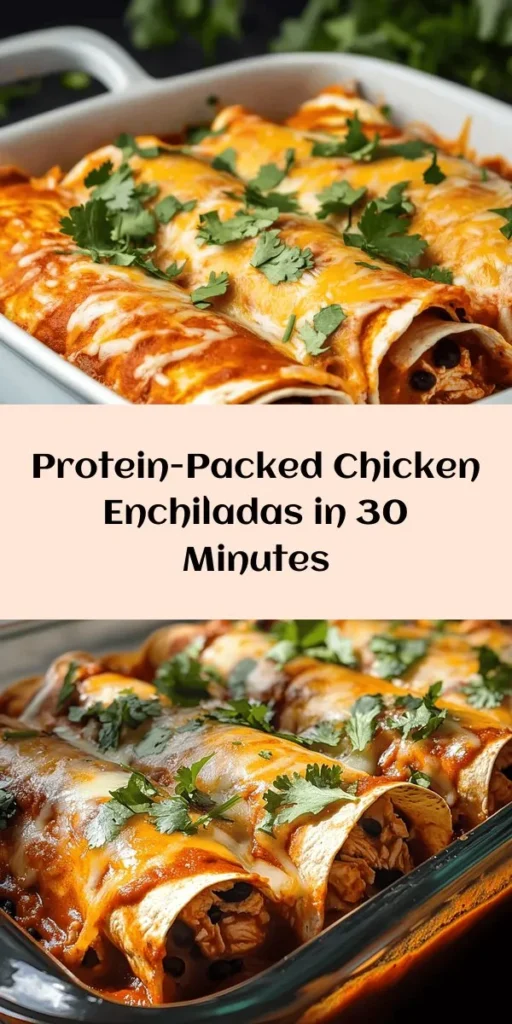 Looking for a tasty and healthy dinner option? Try these high-protein chicken enchiladas! Packed with shredded rotisserie chicken, black beans, and low-fat cottage cheese, this dish is both satisfying and nutritious. Wrapped in whole wheat tortillas and topped with melty cheese, they're a family favorite. Easy to make in just 30 minutes, this recipe is perfect for a weeknight meal. Enjoy a burst of flavor with every bite!