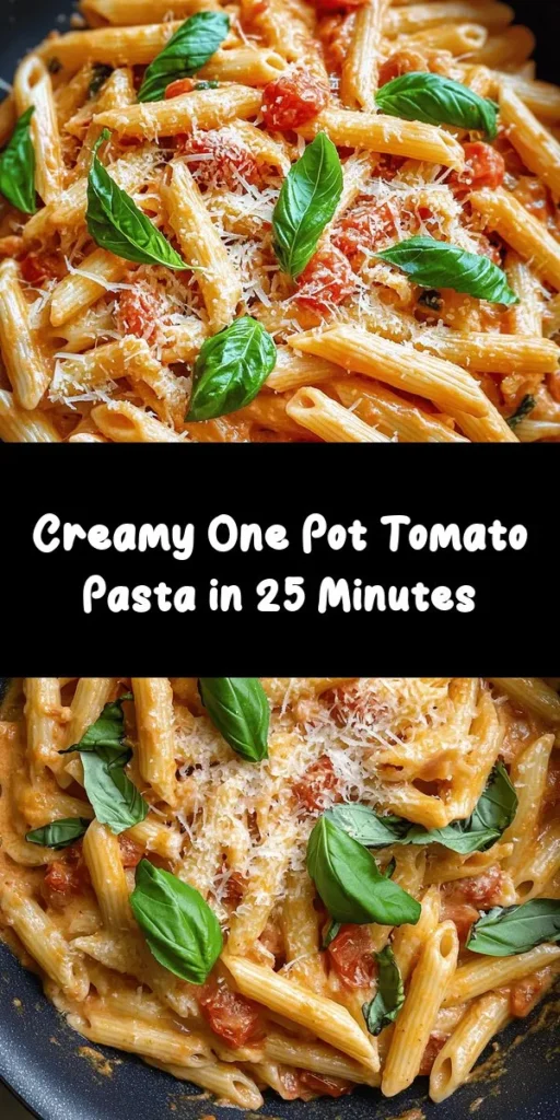 Indulge in this Easy One Pot Creamy Tomato Pasta that makes dinner a breeze! With just a handful of ingredients, including garlic, diced tomatoes, and heavy cream, this recipe is bursting with flavor. Perfect for busy weeknights, it comes together in just 25 minutes and requires minimal cleanup. Top it with fresh basil and Parmesan for a delightful finish. Your family will love this creamy, comforting dish!